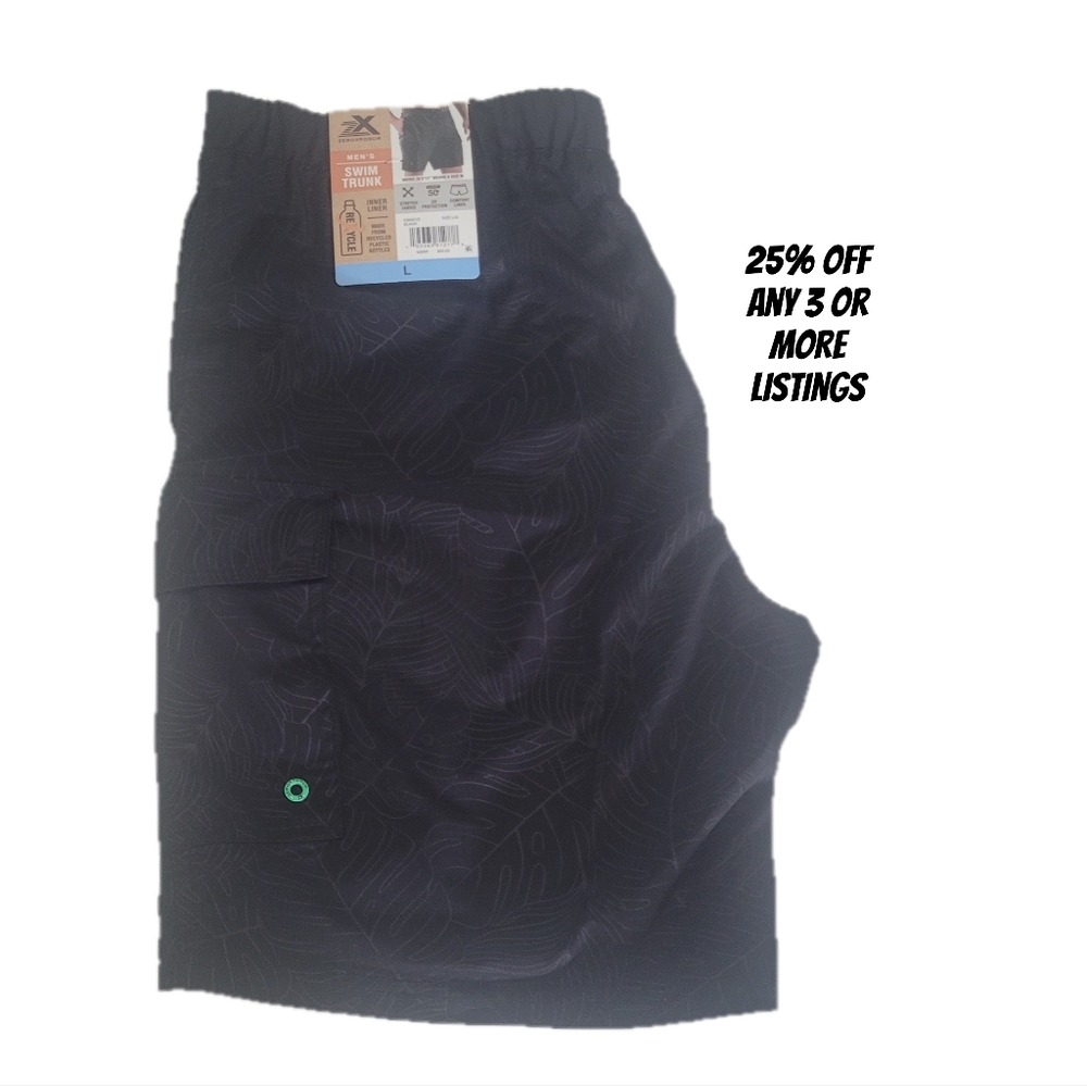 ZeroXposur Swim Trunks Size Large Black Patterned Men Board Shorts Cruise Pool